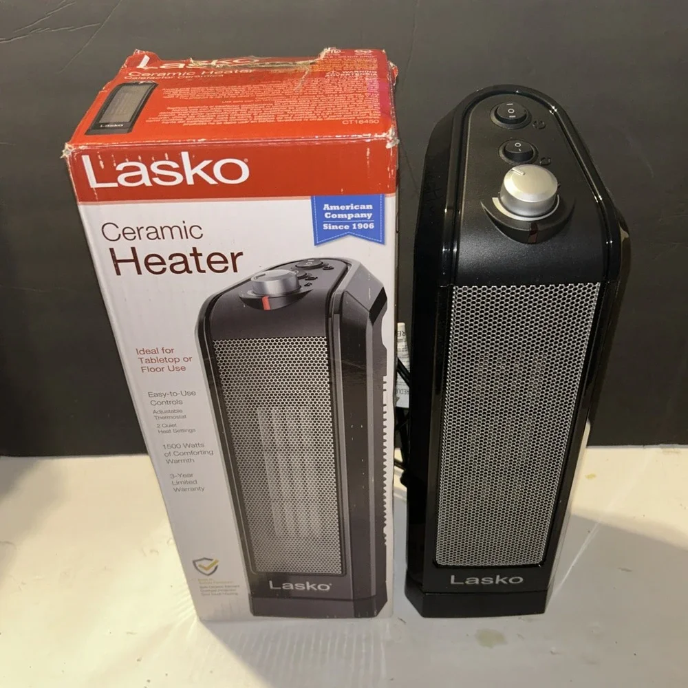 Lasko Oscillating Ceramic Space Heater, 15.7 Inches, Black, 1500W, CT16450....